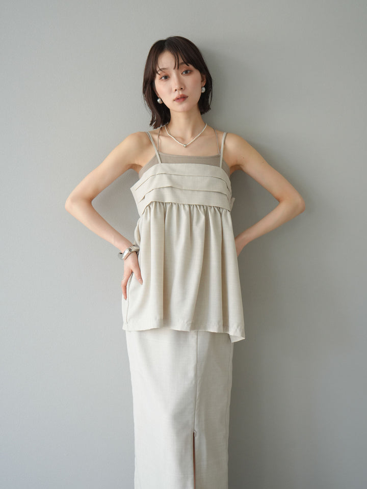 [預訂] 仿亞麻緊身設計吊帶背心/米白色