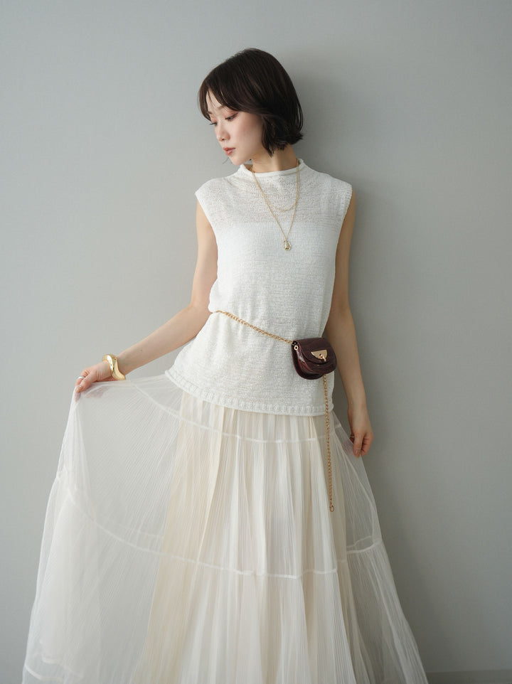 [予約]ノースリーブリネンタッチシアーニットプルオーバー/white