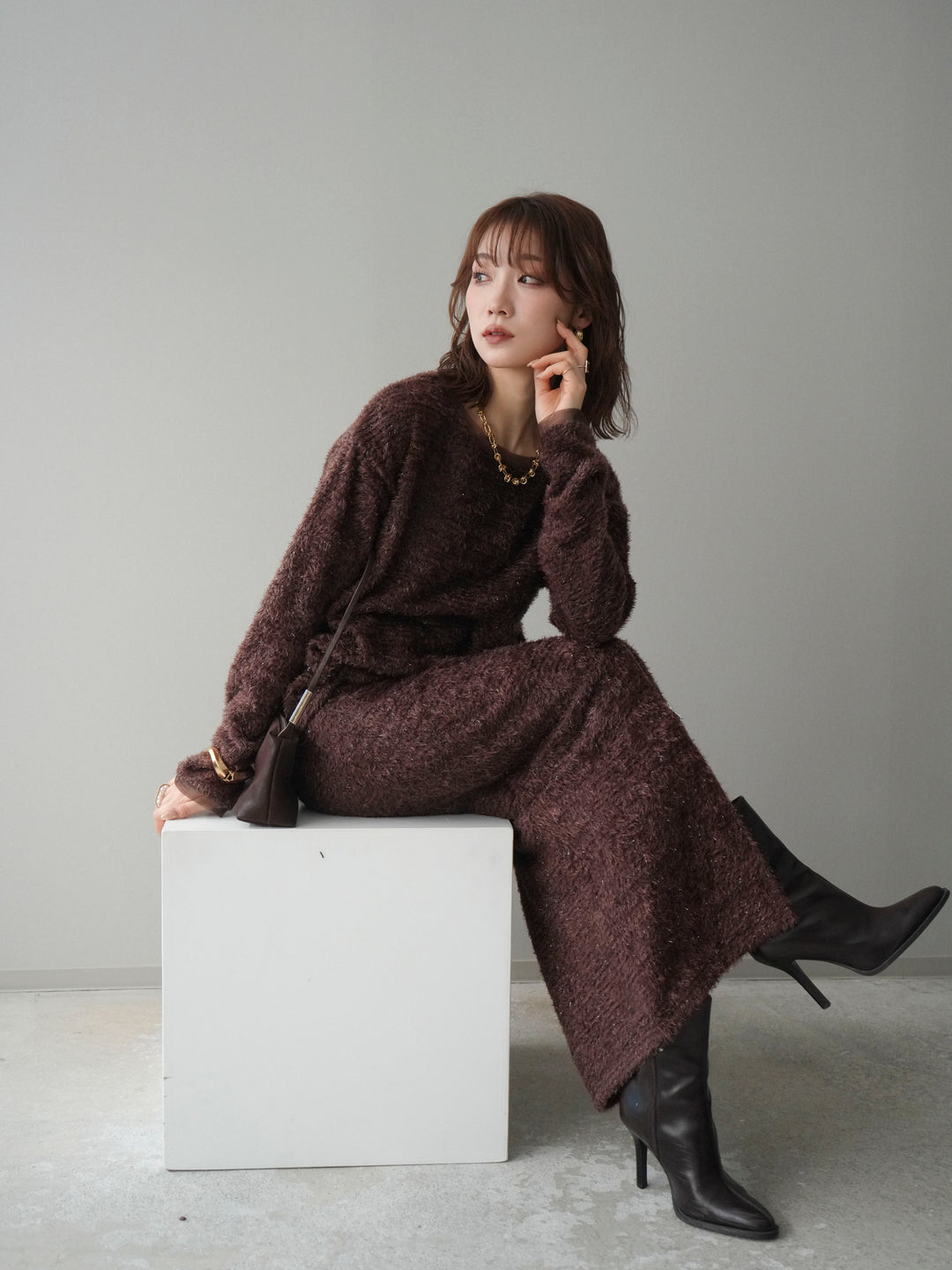 [予約]ラメシャギートップス/brown