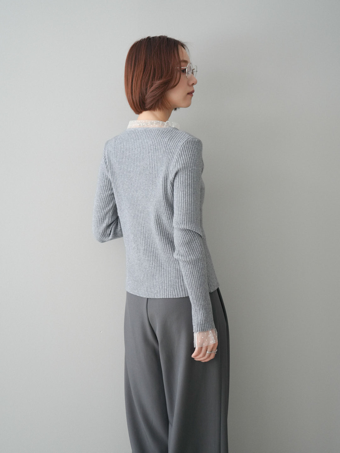 [SET]チュールドッキングパールボタンニットカーディガン+選べるアクセセット(2set)