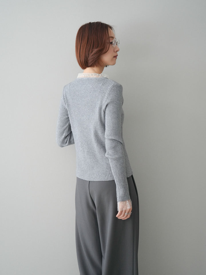 [SET]チュールドッキングパールボタンニットカーディガン+選べるアクセセット(2set)