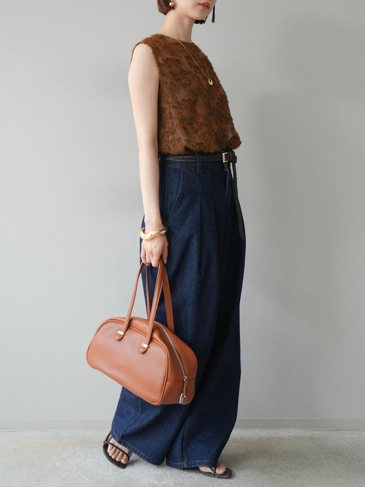 [予約]ダブルタックワイドデニムパンツ/インディゴ