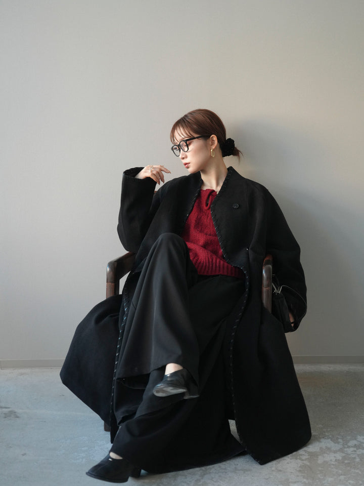 [SET]ハンドステッチ裏中綿ロングコート+テープベルトタックバギーパンツ(2set)