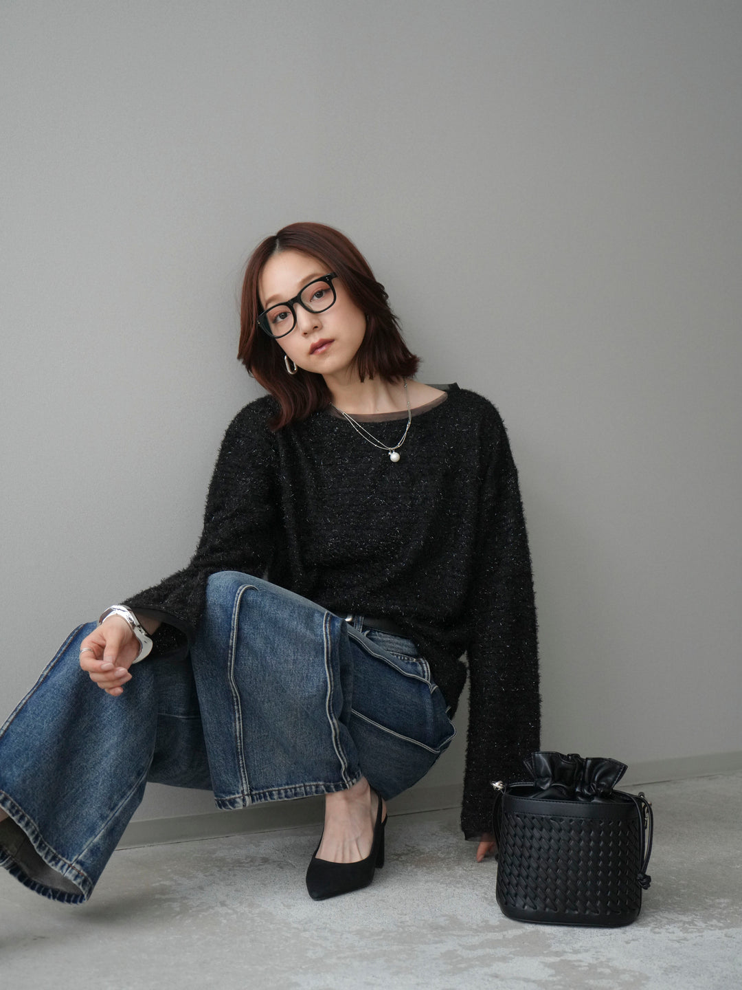 [予約]ラメシャギートップス/black