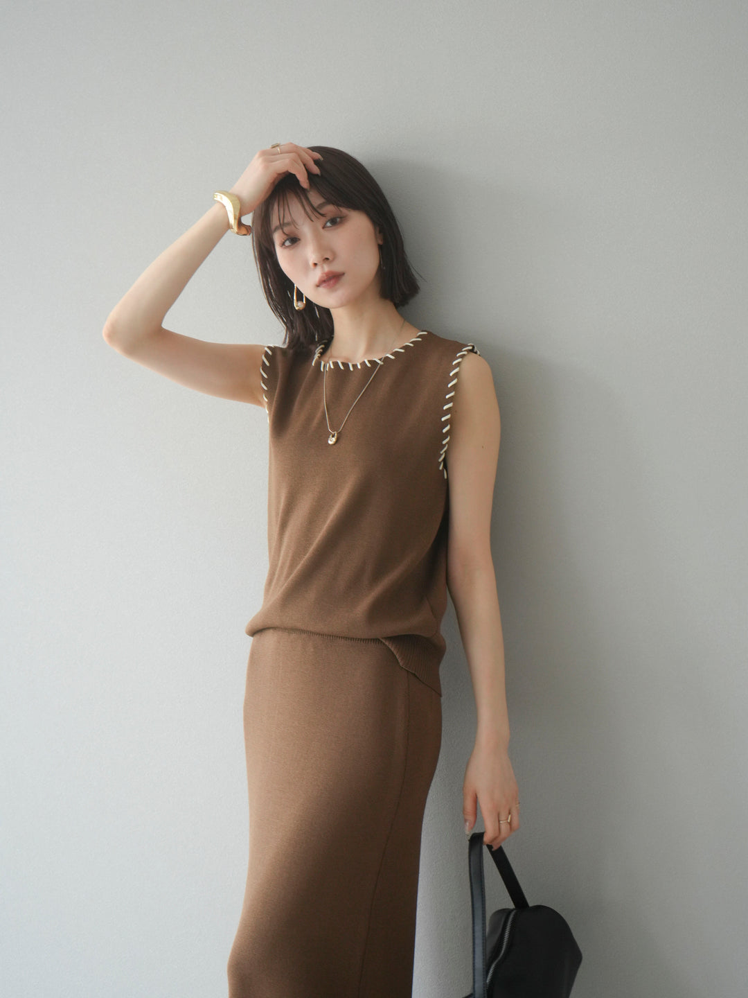 [SET] 亞麻手織套頭衫 + 亞麻手織緊身裙 (2 件套)