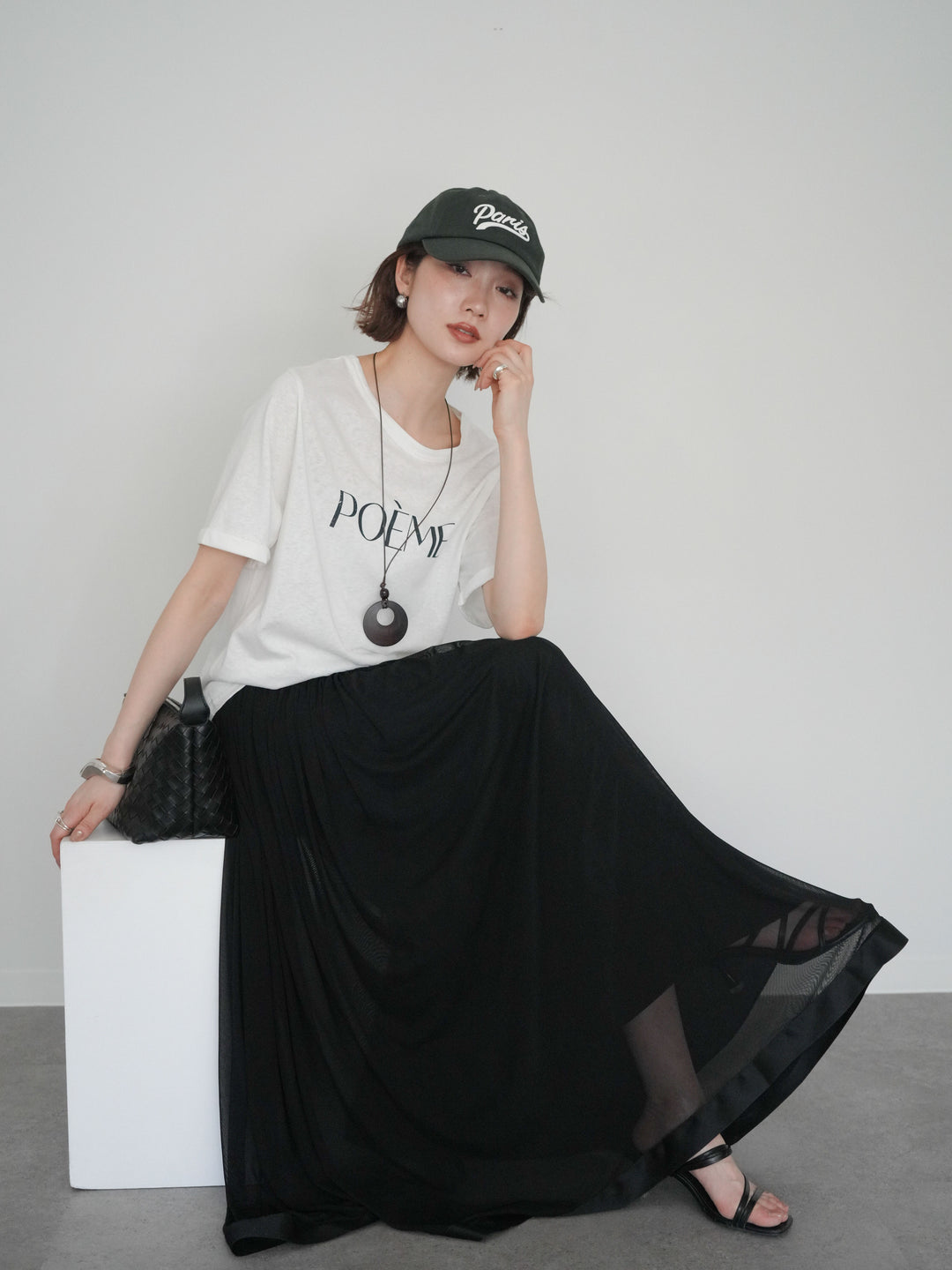 [予約]サークルネックレス付ロゴTシャツ/white