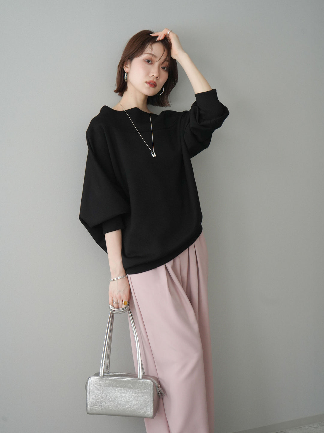 [SET]アシンメトリーオフショルポンチプルオーバー+選べるアクセセット(2set)