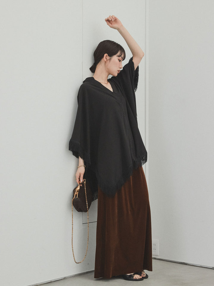[SET] 方形流蘇斗篷襯衫 + 天鵝絨短裙 (2set)