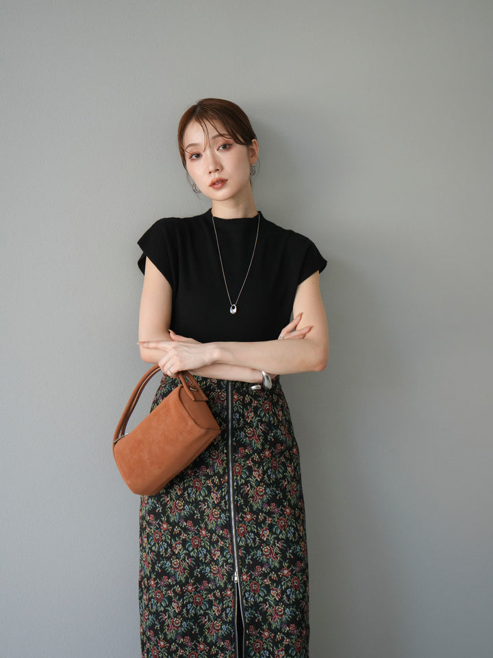 [SET]プチネックフレンチニットトップス+ゴブランフロントジップタイトスカート(2set)