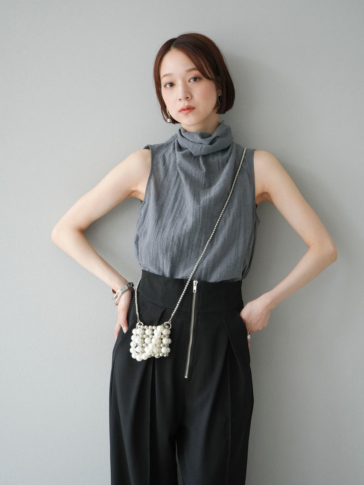 [SET] 後繫帶無袖上衣 + 拉鍊褶襉寬褲 (2 套)