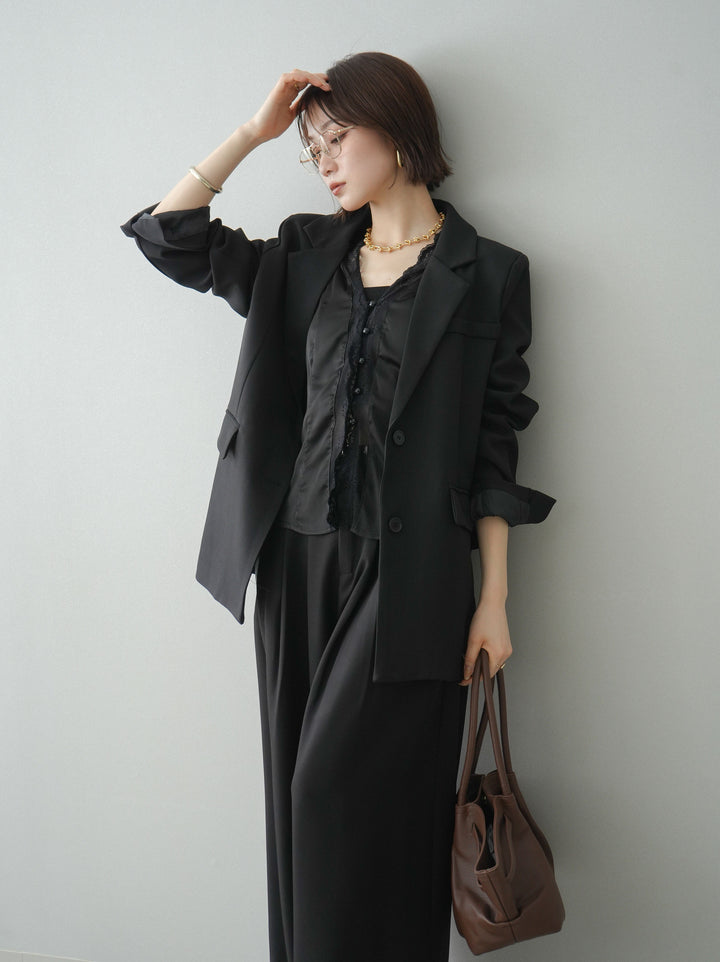 [SET]バックスリットデザインジャケット+ノースリサテンレースキャミソール(2set)