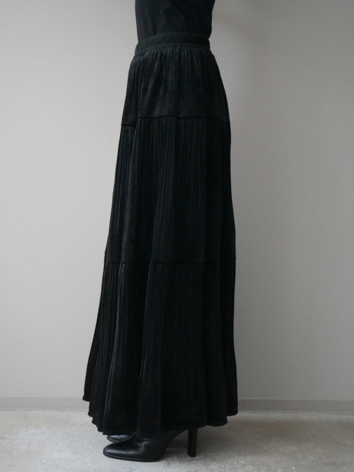 [予約]ベロアティアードワッシャースカート/black