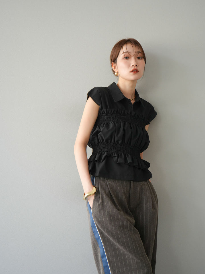 [予約]サイドラインストライプワイドパンツ/ブラウン