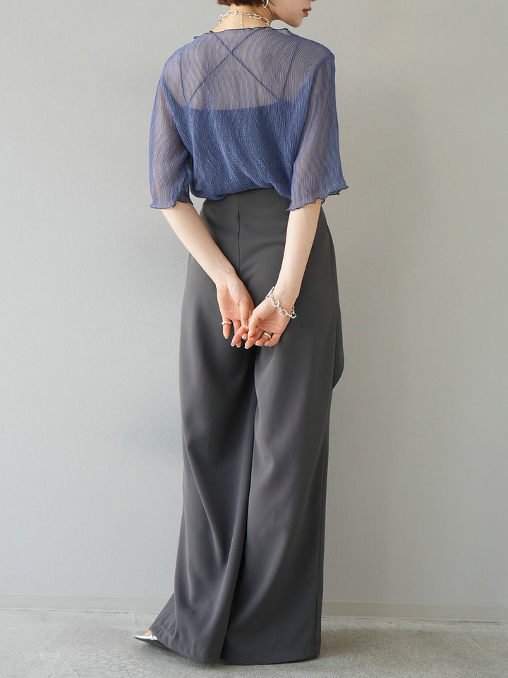 [SET] Willow sheer mellow half sleeve top + wrap wide pants (2set)