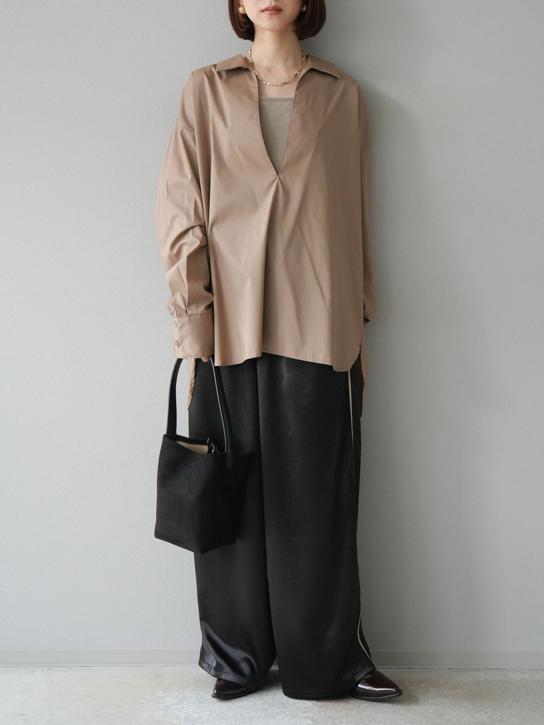 [予約]ブロードディープスキッパーブラウス/ベージュ