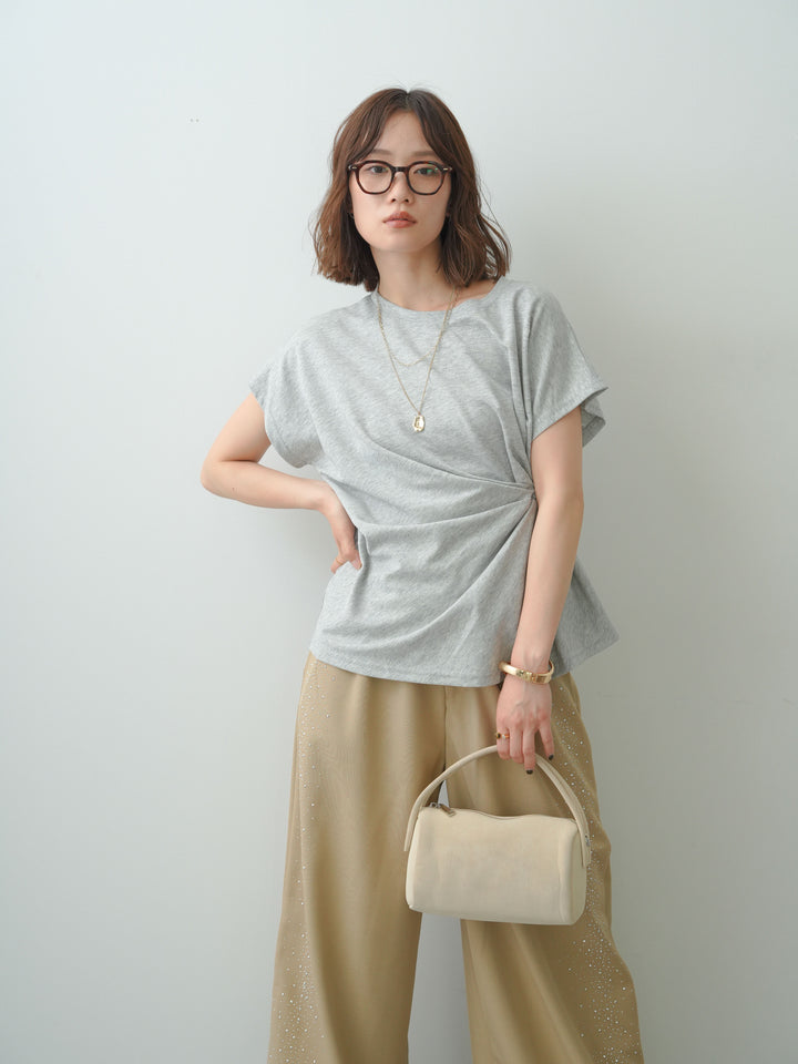 [SET]サイドノットTEE+ポーチベルト付サイドビジュータックワイドパンツ(2set)