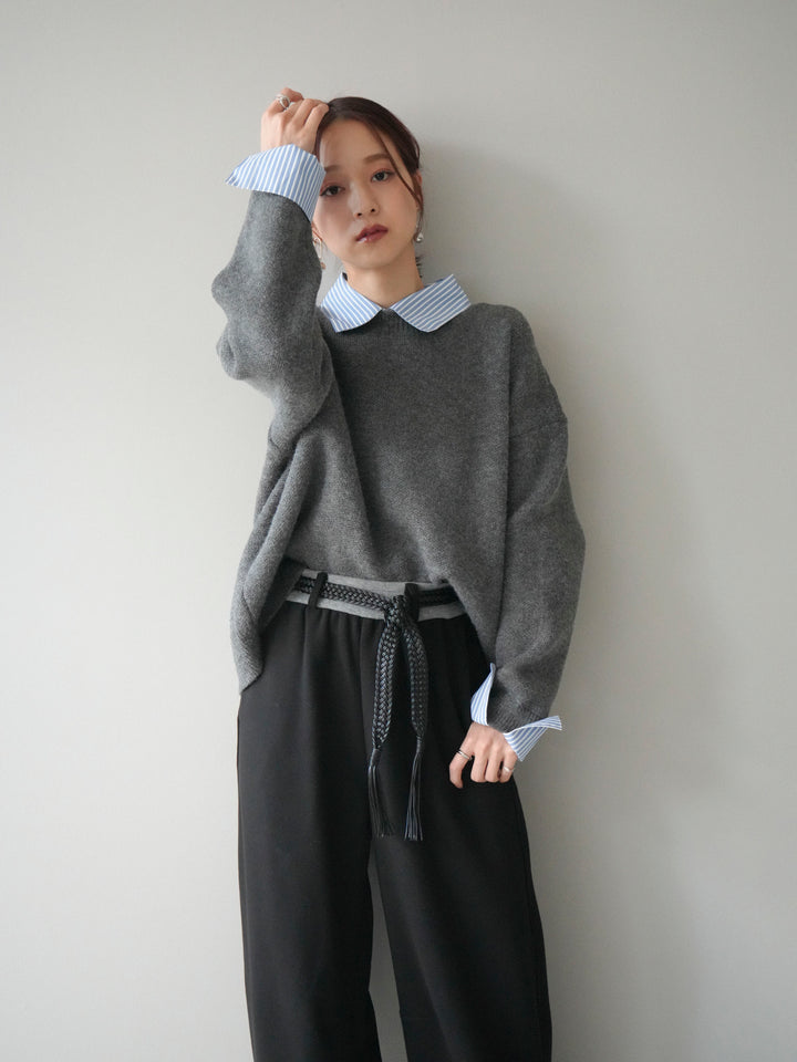 [SET]2WAYストライプ襟ニットプルオーバー+選べるアクセセット(2set)