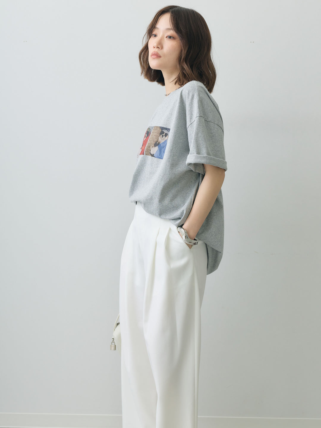 [SET]スリードッグフォトボックスTEE+アシンメトリーベルトタックワイドパンツ(2set)