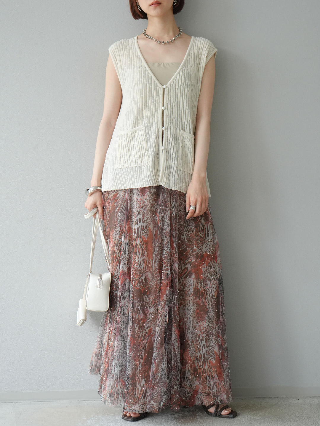 【預購】波浪夏季針織背心/米白色