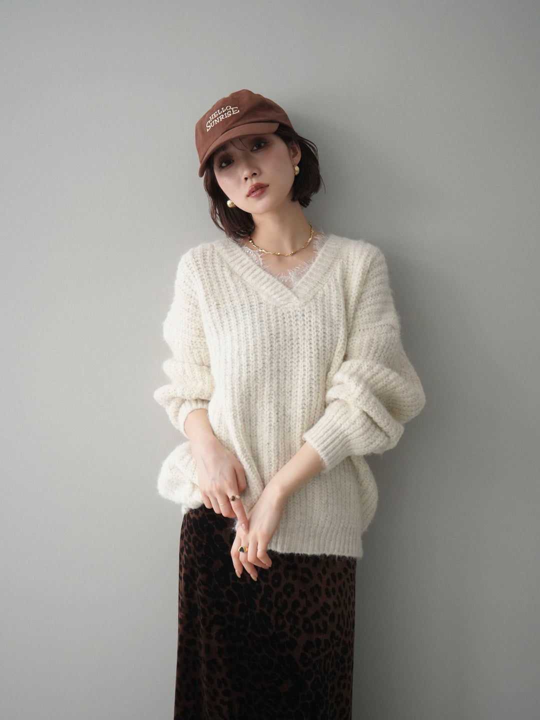 [SET]Vネックレースニットプルオーバー+Vネックレースニットプルオーバー(2set)