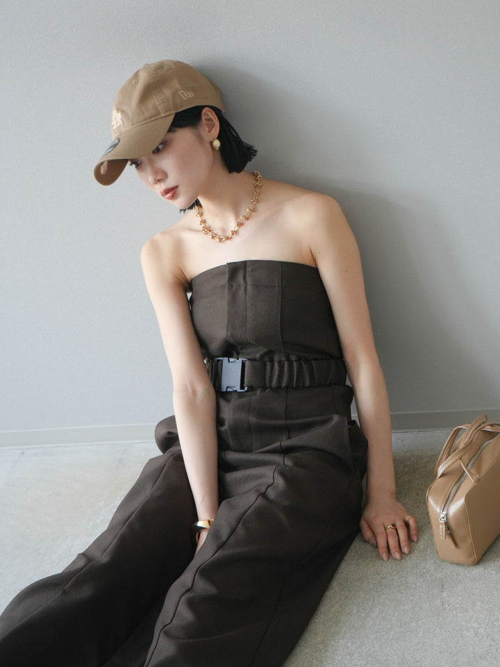 【預購】混色斜紋腰帶熊圖案工裝褲/棕色