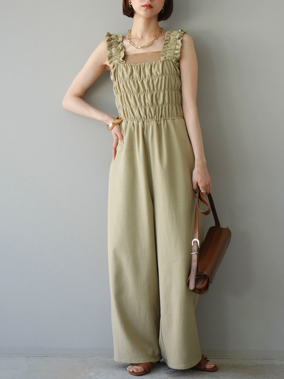 [予約]ヘザーエステルシャーリングサロペット/ベージュ