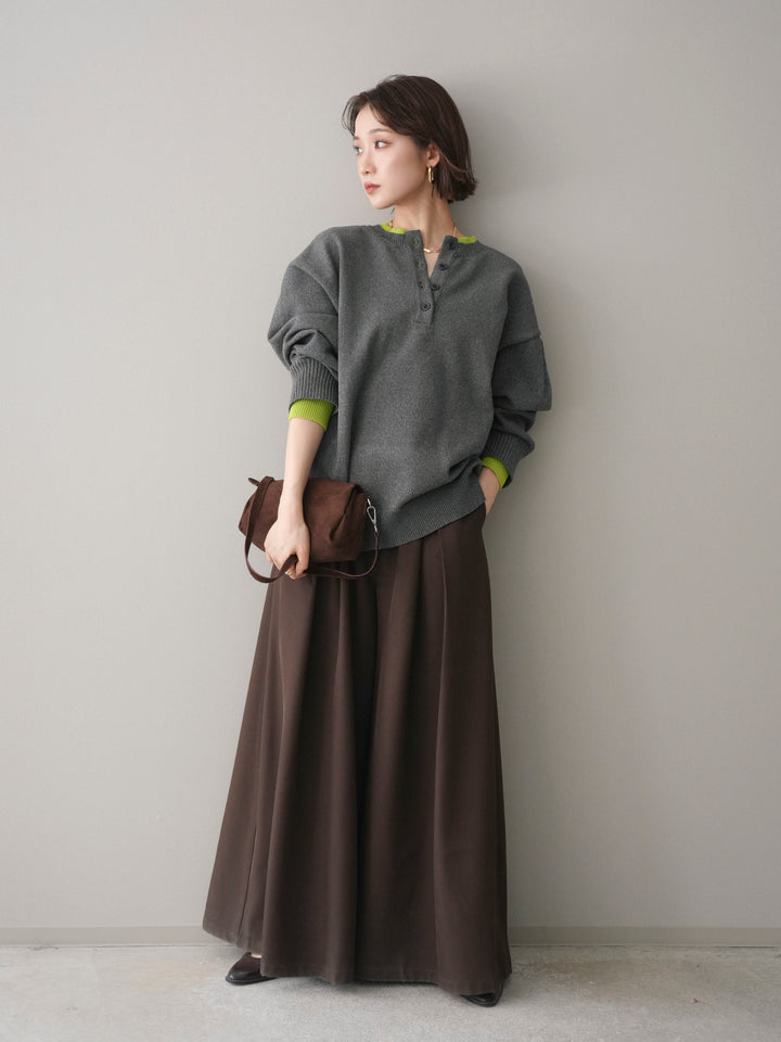 [予約]2WAYネック配色レイヤードニットプルオーバー/charcoal