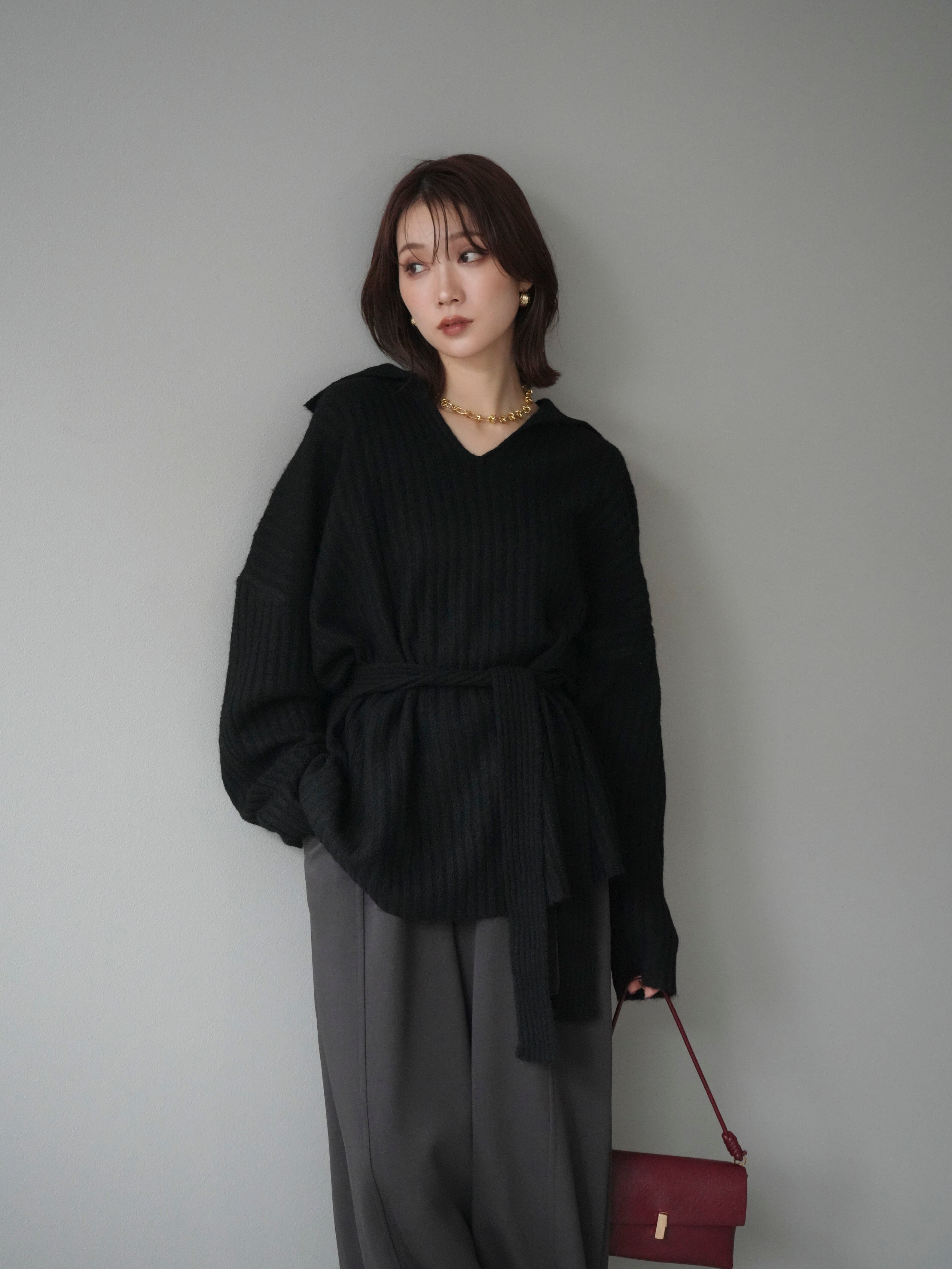 予約]ワイドリブポロニットプルオーバー/black – Lumier