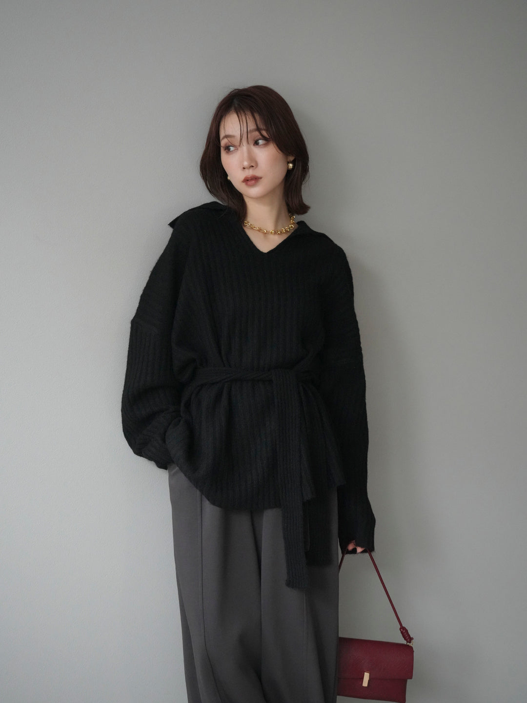 [予約]ワイドリブポロニットプルオーバー/black