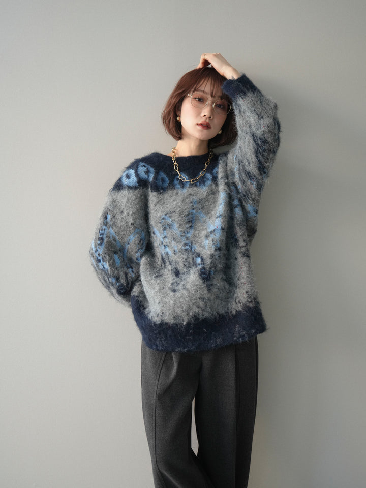 [SET]シャギーニュアンス柄ニットプルオーバー+シャギーニュアンス柄ニットプルオーバー(2set)