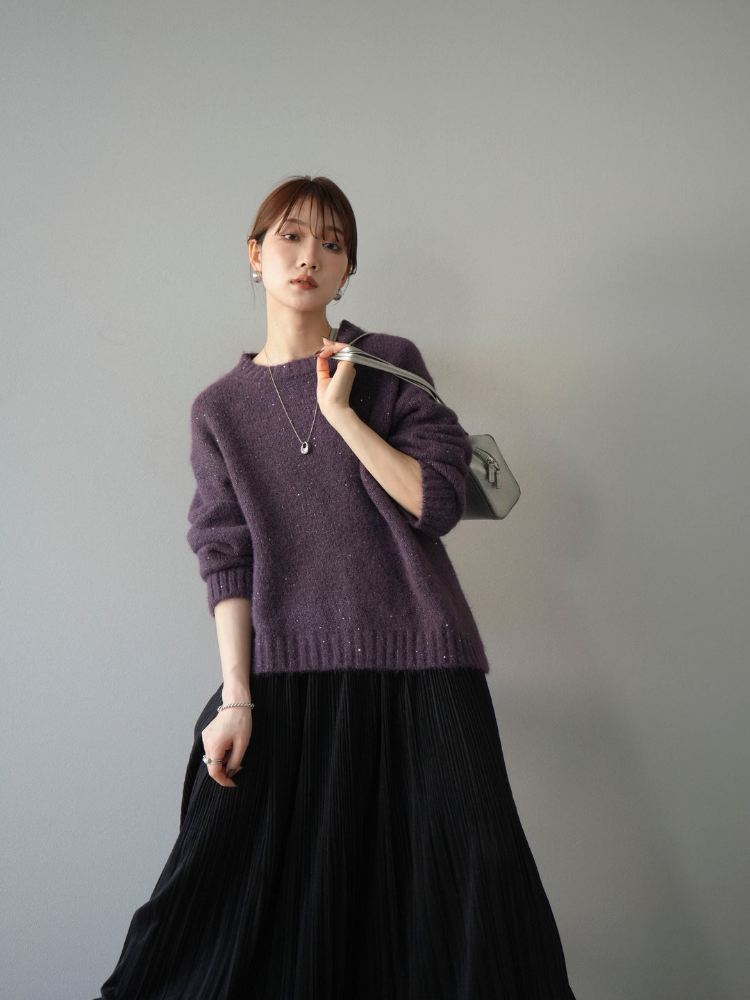 [予約]スパンコールニットプルオーバー/パープル