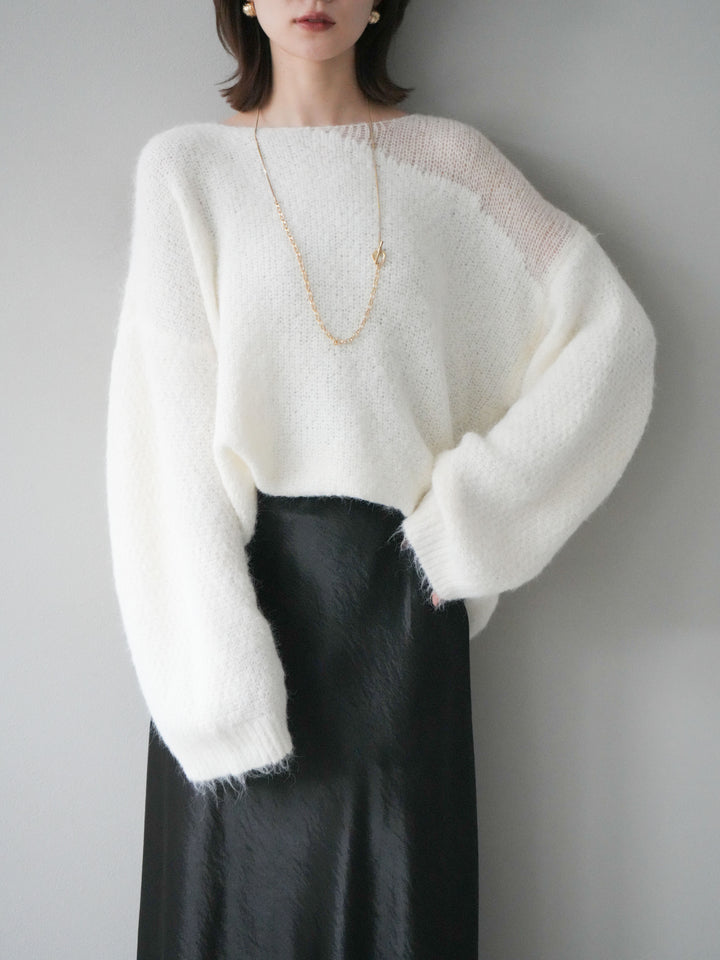 [予約]ネック透かし編みニットプルオーバー/ホワイト