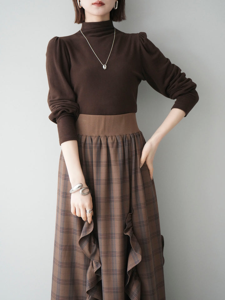 [予約]プチネックパワーショルダー起毛トップス/brown