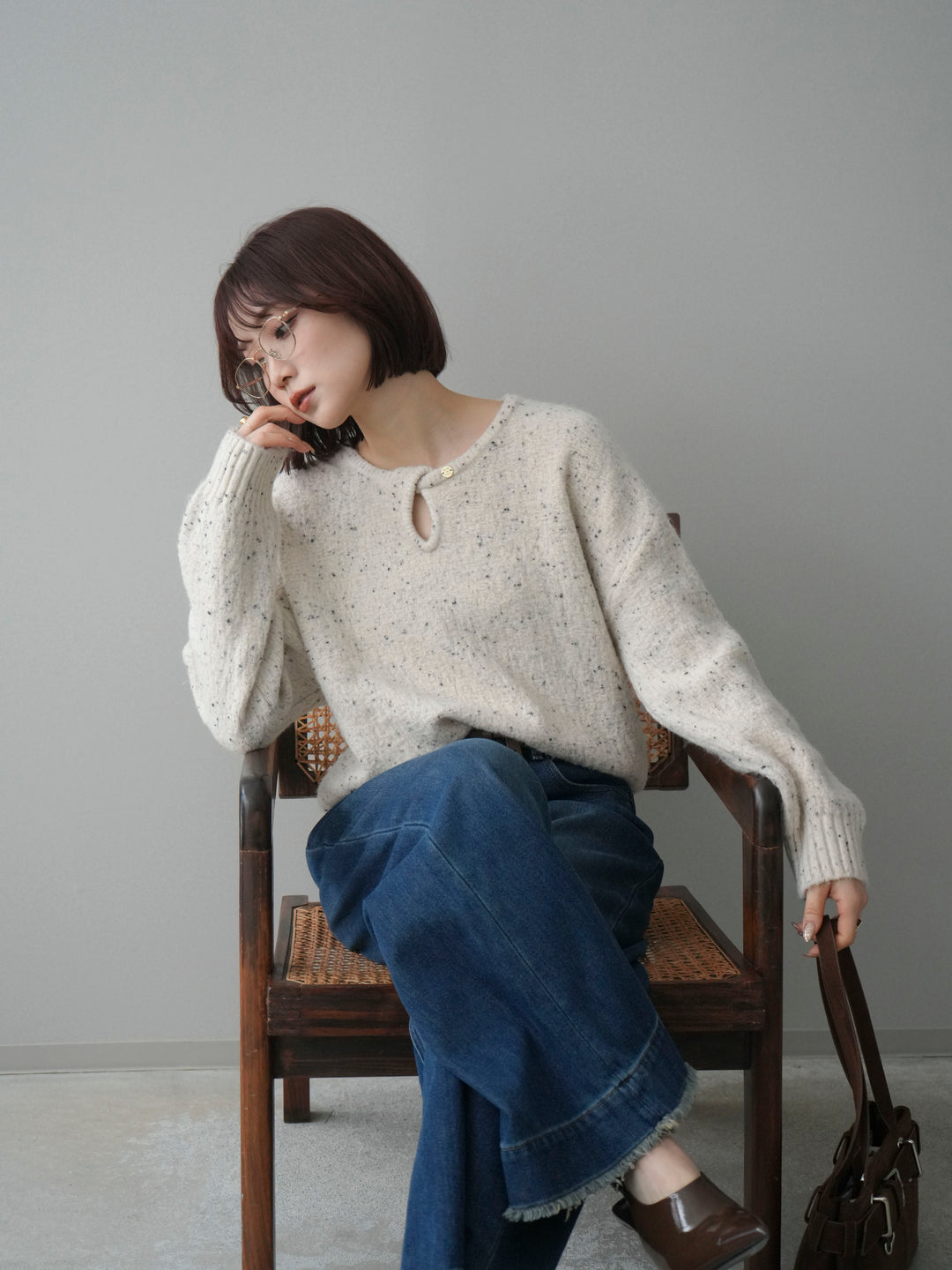 [SET]ツイストネックラメネップヤーンニットプルオーバー+ツイストネックラメネップヤーンニットプルオーバー(2set)