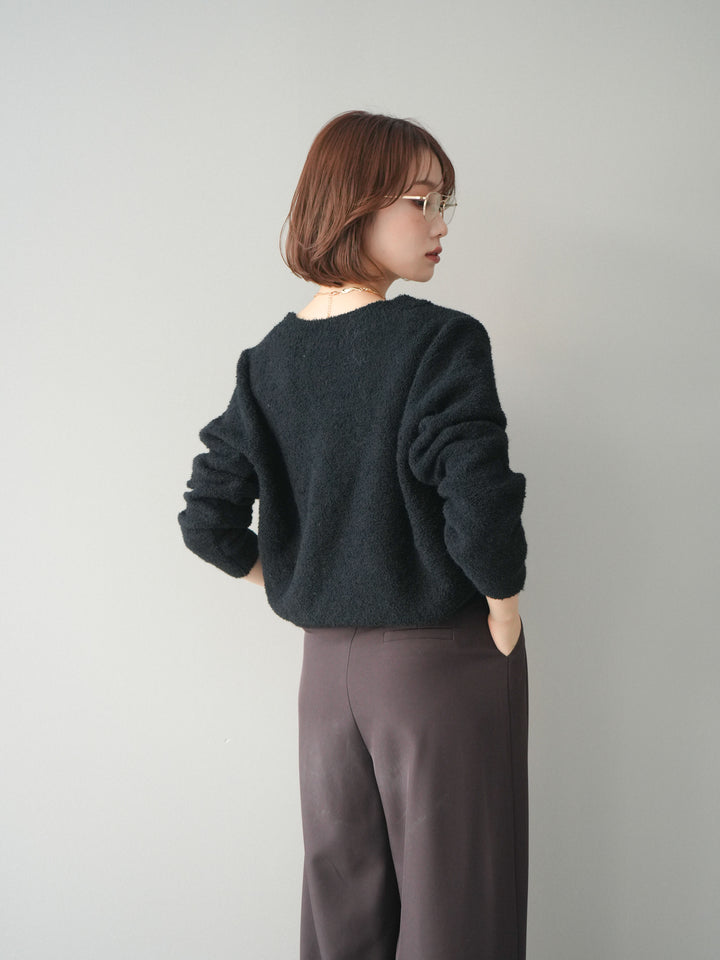 [SET]ゴールドボタンモールニットカーディガン+ベルトループデザインワイドパンツ(2set)