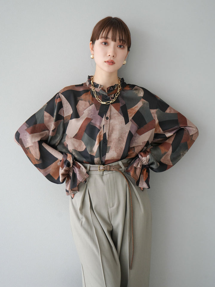 [SET]レトロプリントフリルブラウス+選べるアクセセット(2set)