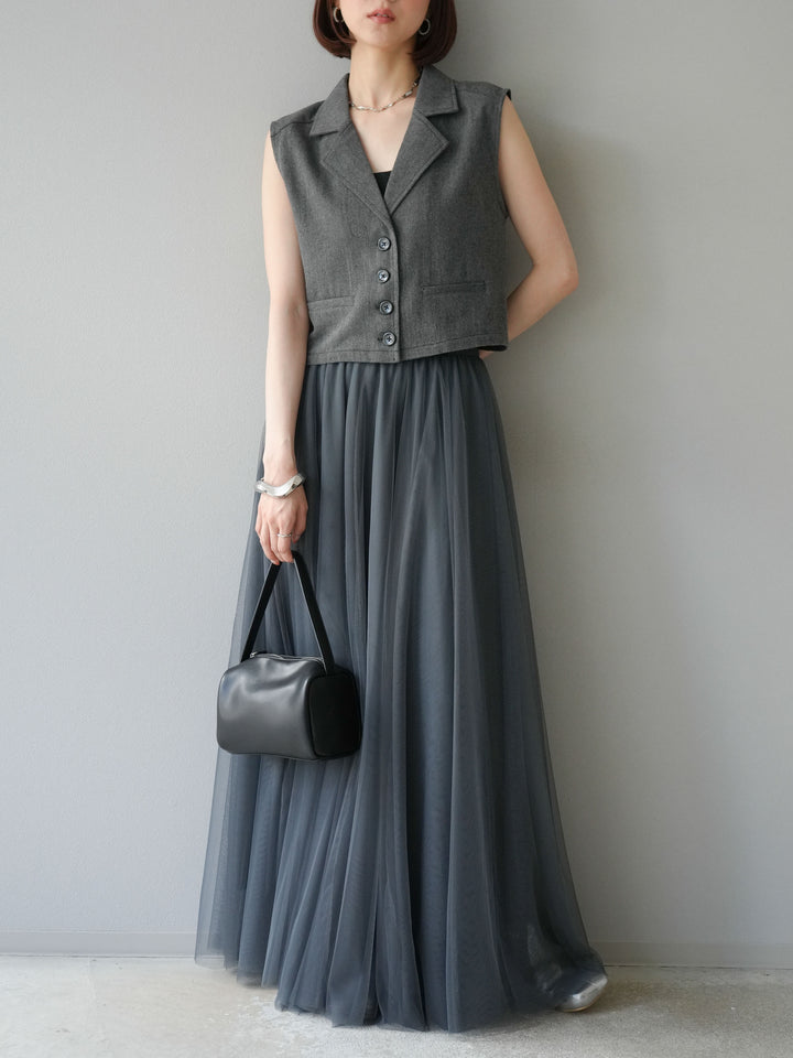 [予約]ツイードタッチテーラードジレ/ダークグレー