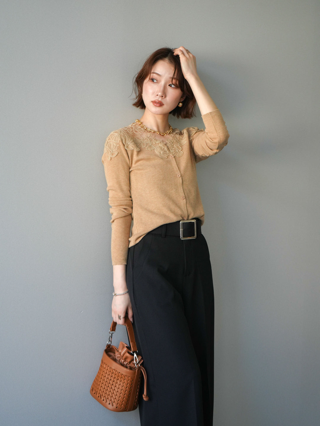 [SET]ショルダーレースニットカーディガン+ショルダーレースニットカーディガン(2set)