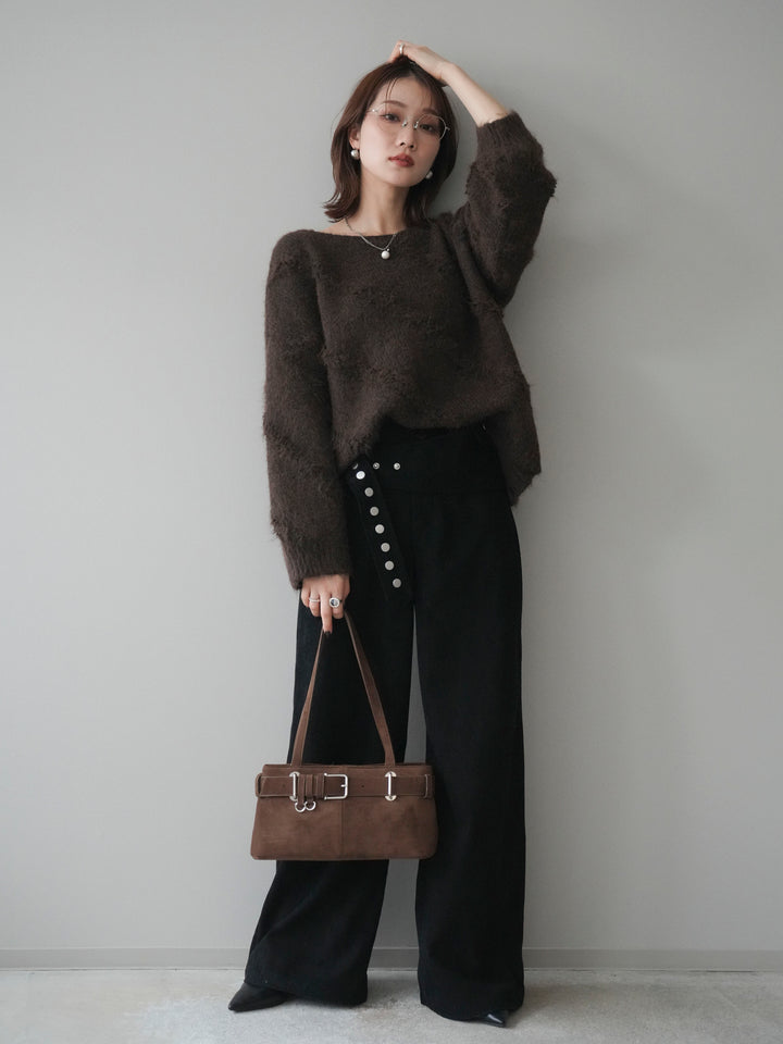 [予約]ブークレラインデザインニットプルオーバー/brown