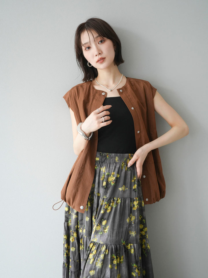 [SET]リネンライクドロストバルーンブルゾン+フラワーワッシャープリーツスカート(2set)