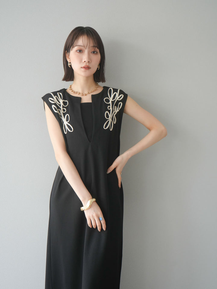 [予約]ライトポンチコード刺繍ワンピース/ブラック
