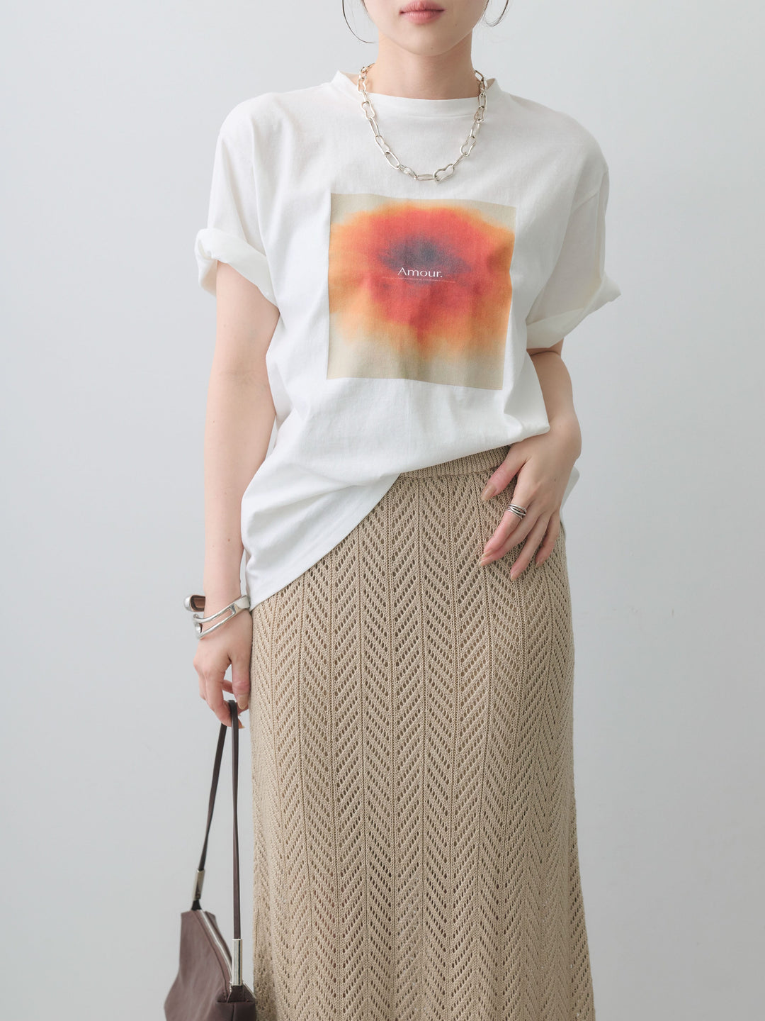 [SET]ニュアンスフローラルフォトTEE+クロシェシアーセミフレアスカート(2set)