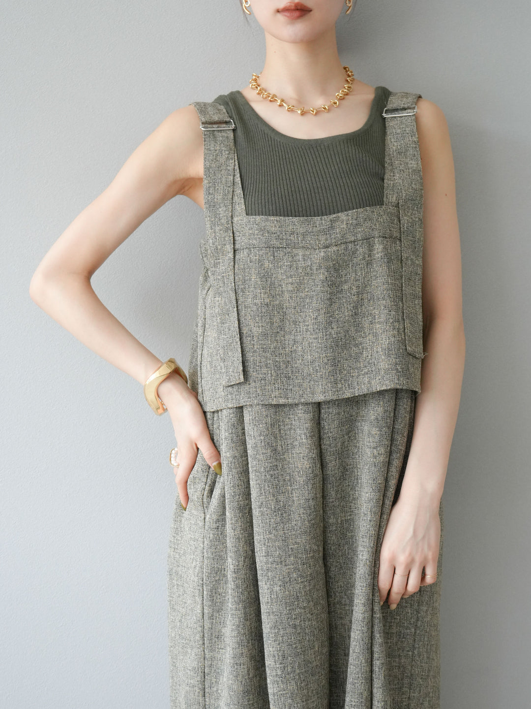 [予約]サマーツイードケープサロペット/ブラウン