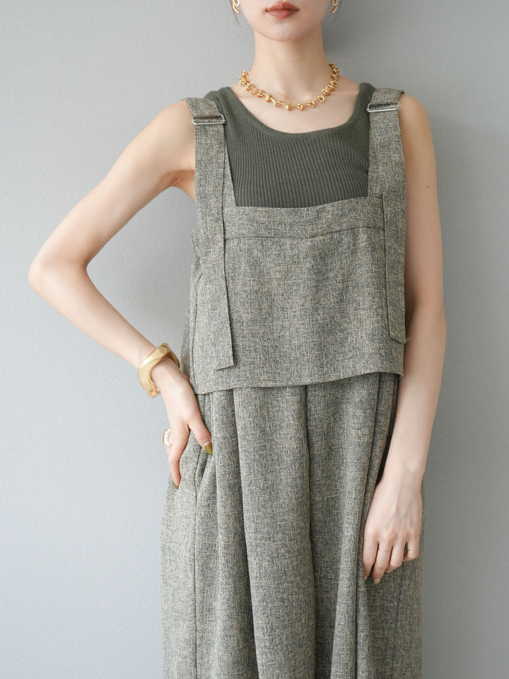 [予約]サマーツイードケープサロペット/ブラウン