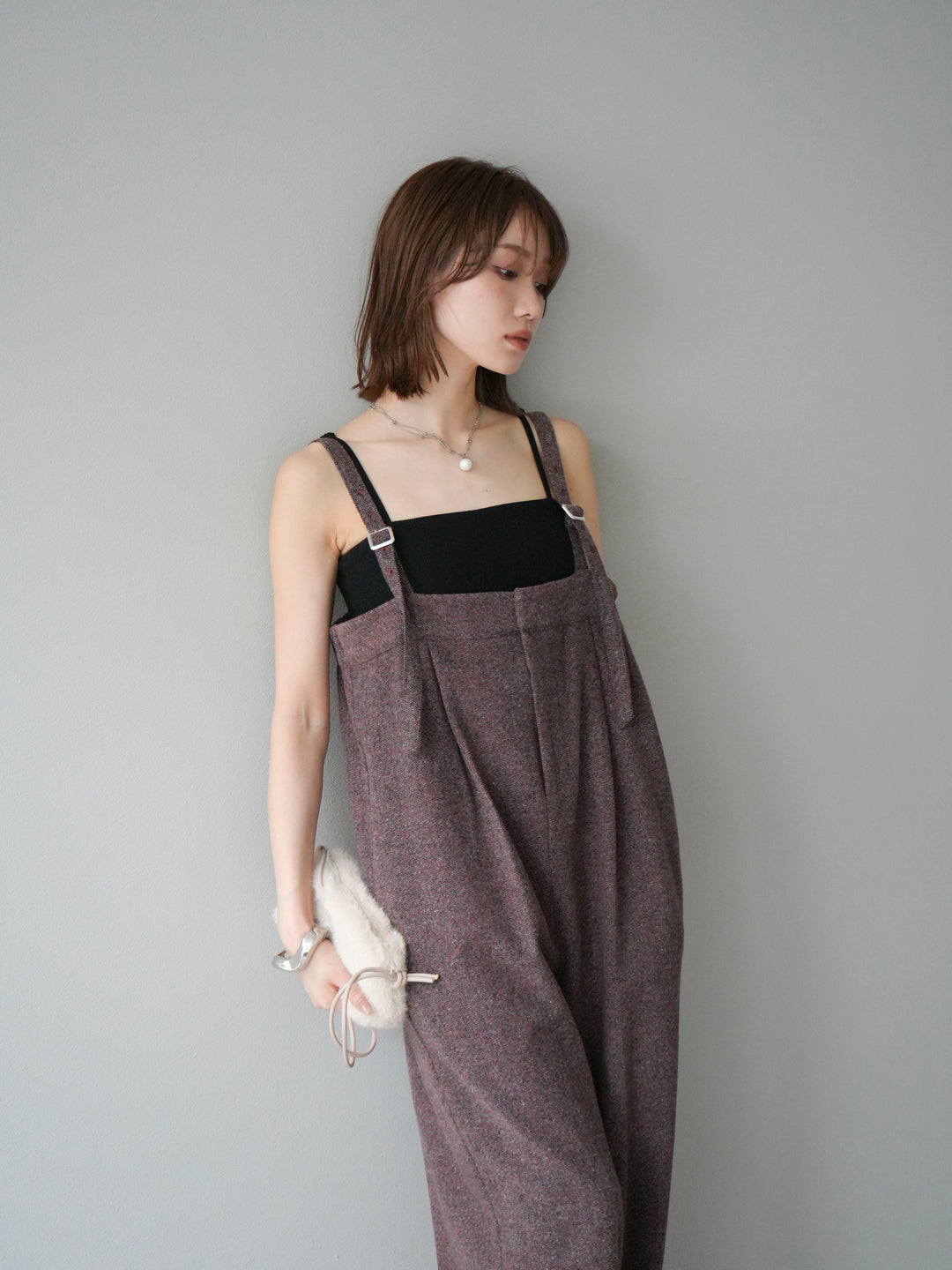 [予約]ツイードベアサロペット/オレンジ