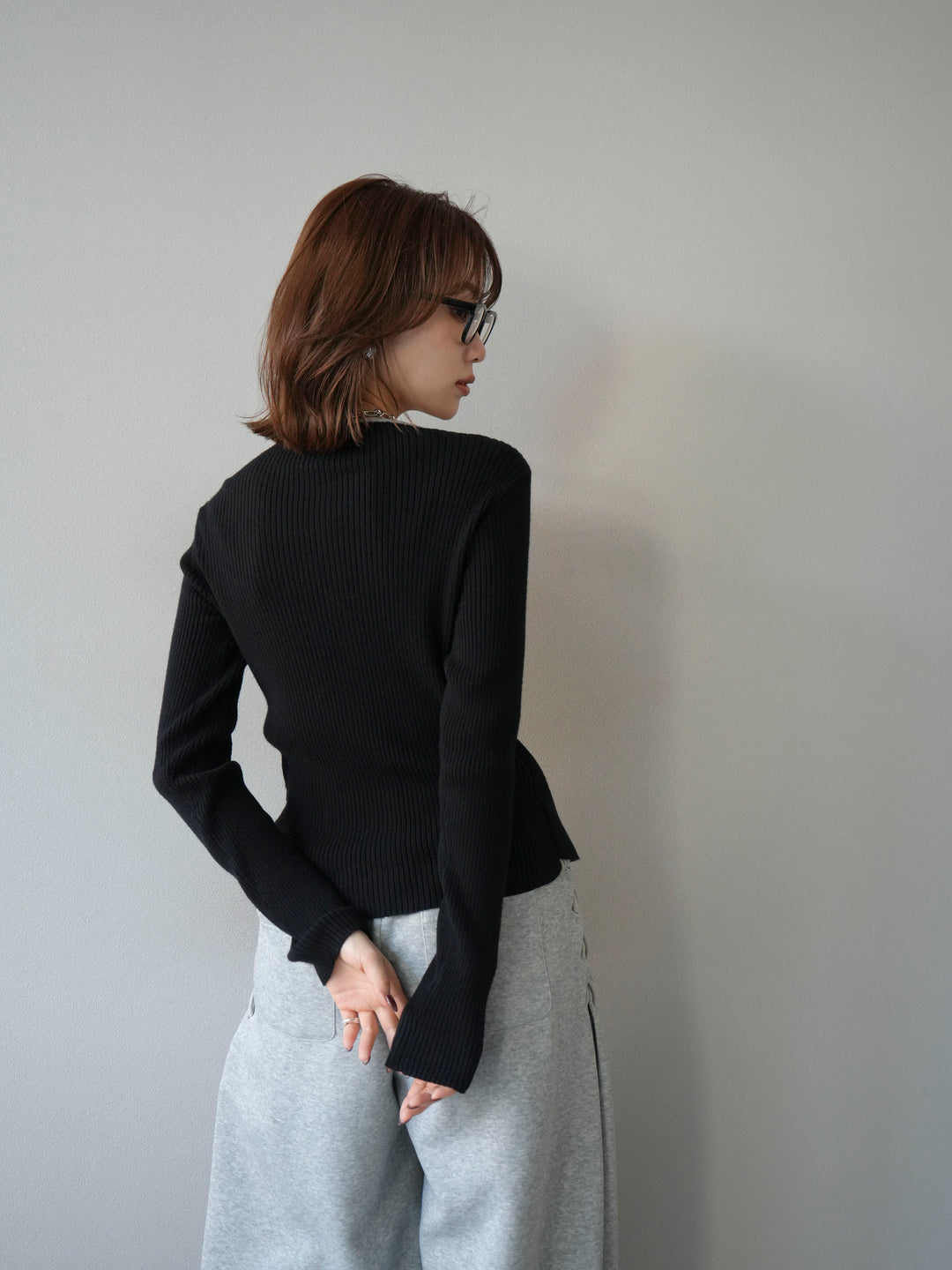 [予約]レイヤード配色ニットカーディガン/ブラック