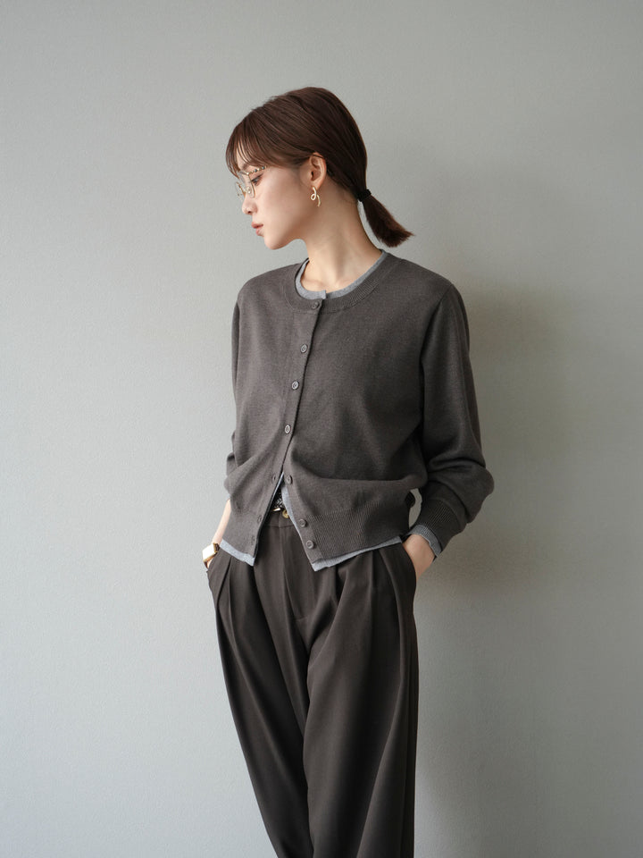 【SET】同色系疊穿開襟衫+雙褶寬褲（2件組）