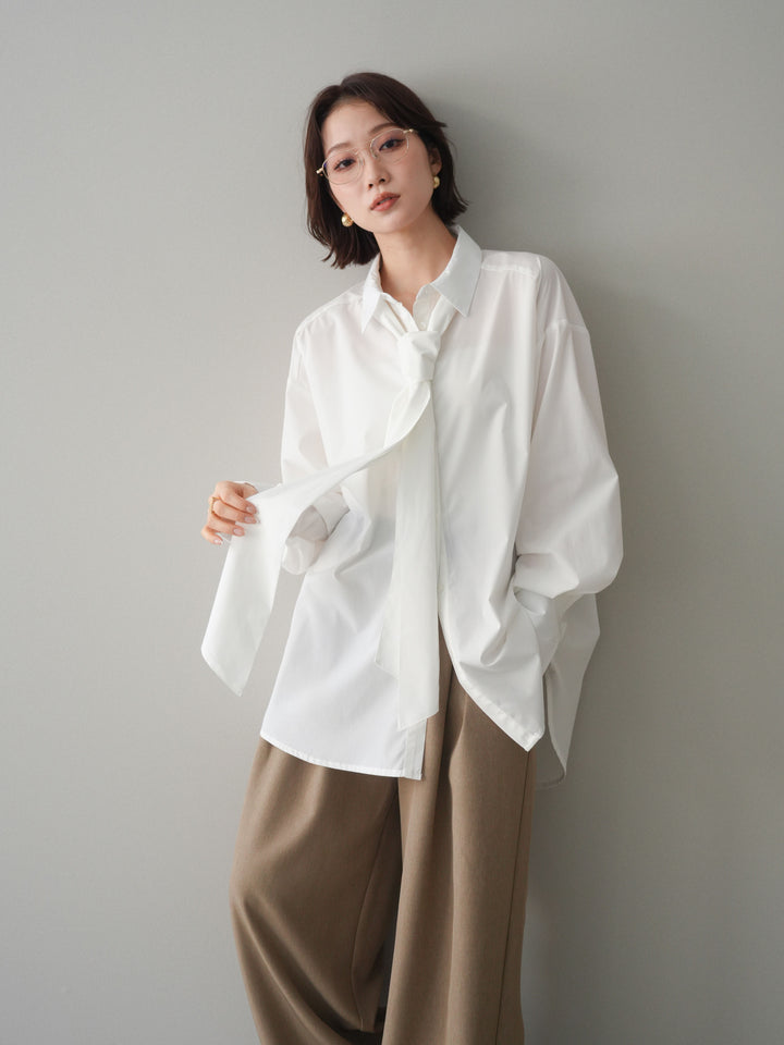 [予約]ボウタイ付オーバーシャツ/white