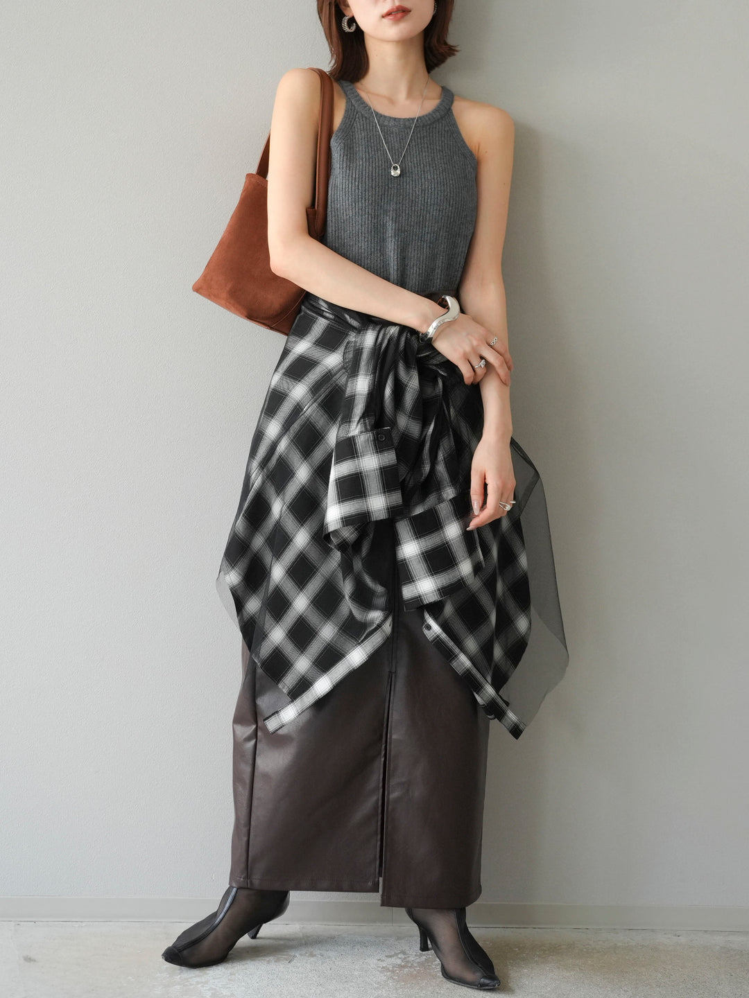 [予約]リブニットアメスリタンクトップ/グレー