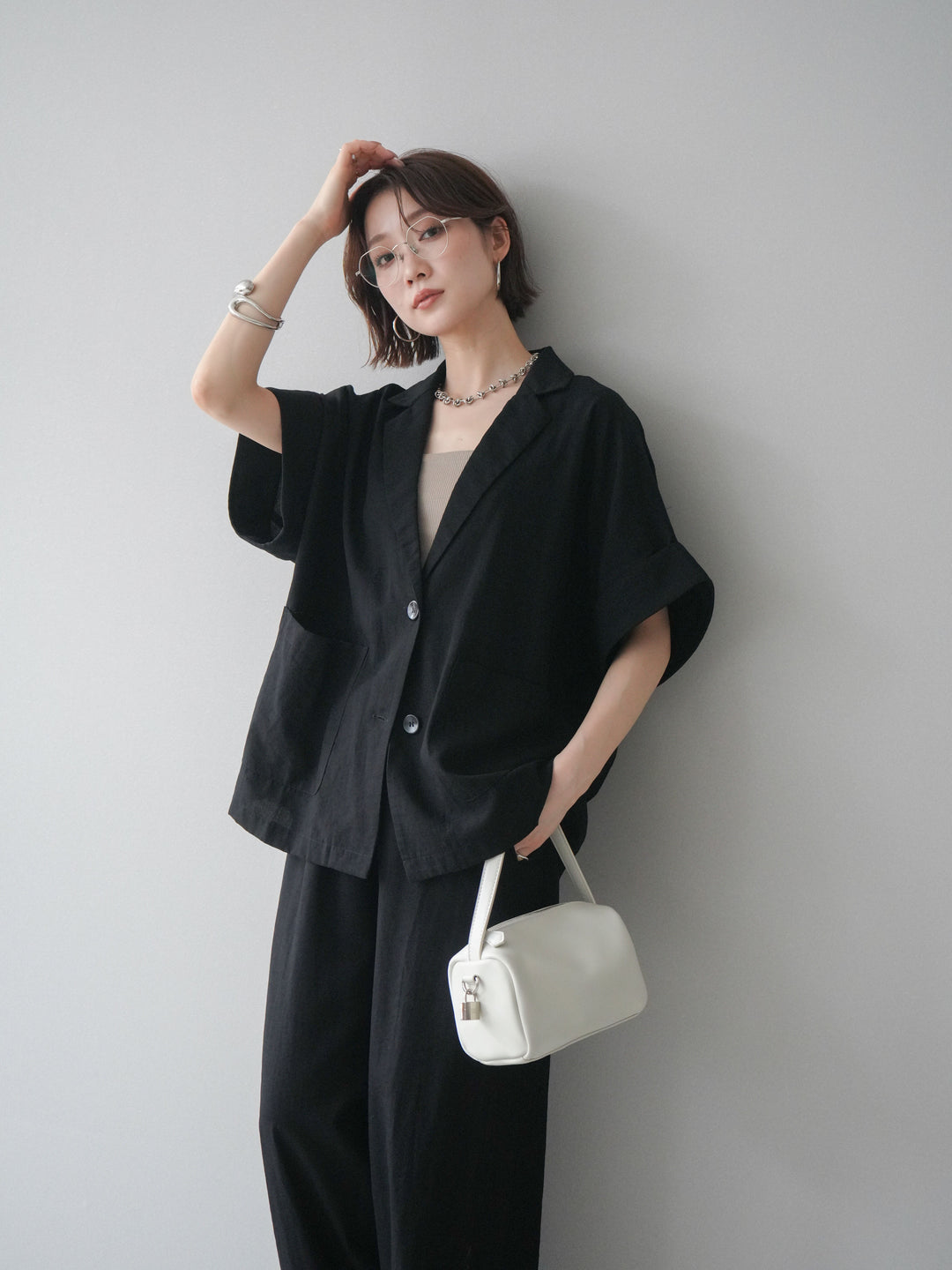 [SET]ハーフスリーブオーバージャケット+リラックスワイドパンツ(2set)